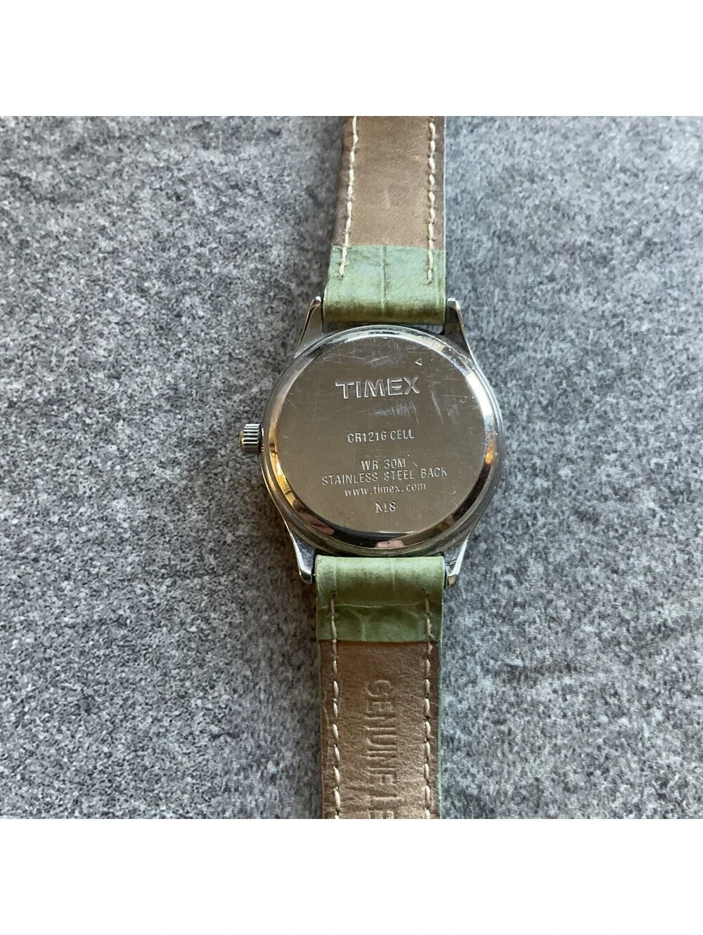 Timex Women’s Watch Silver Tone With White Dial And Light Green Leather Band B-N